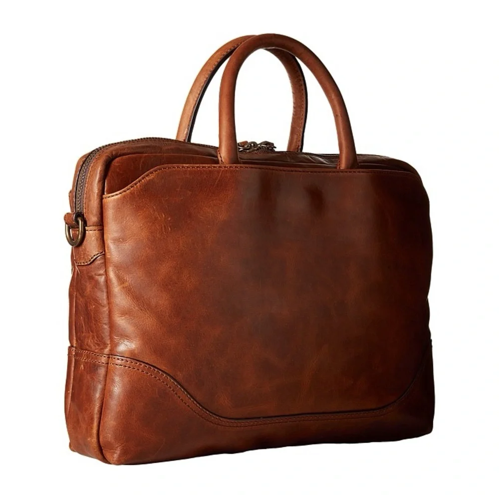 NWOT Frye Logan Slim Leather Briefcase - cognac